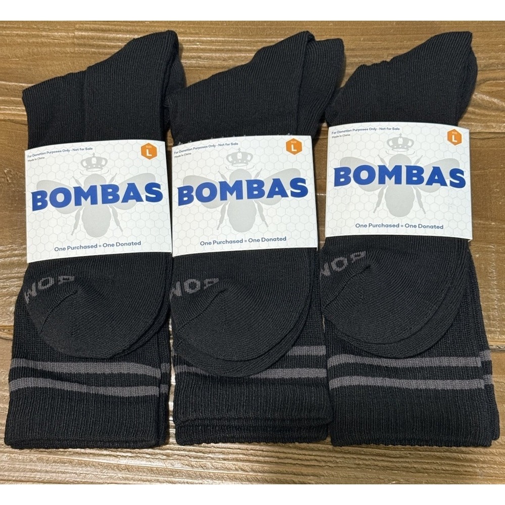 BOMBAS 3 Pairs Men's Lightweight Performance Calf Socks Athletic Large Black NWT
